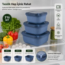 Sariva Home 3'lü Kapaklı Erzak Saklama Kabı Seti 600 ml 1100 ml 1800 ml Bpa Içermez Kare Gıda Muhafaza Kabı