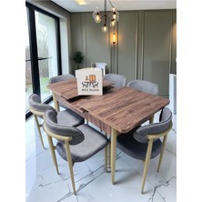 Msy Home 6 Kişilik Lina 80*130 Çam Açılır Masa Sandalye Seti (Modern Seri)Krem Iskelet