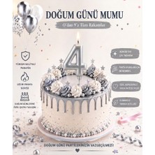 Parti Dükkanı Gümüş Gri 4 Rakam Pasta Mumu 12 cm Doğum Günü Sayı Mumu