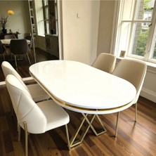 Msy Home 4 Kişilik Nova White Gold Beyaz Masa Krem Renk Modern ve Şık Yemek Masası Takımı