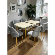 Msy Home 6 Kişilik Göz Serisi Gold Kelebek Traverten Kelebek Yemek Masası Takımı