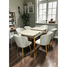 Msy Home 6 Kişilik Selin Serisi Gold Kelebek Traverten Kelebek Yemek Masası Takımı