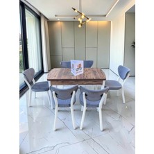 Msy Home Alva 6 Kişilik Yemek Masası Takımı Baby Face Kumaş Çam 80X130 cm Mdf Masa Beyaz Iskelet Modern ve Şık