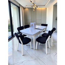 Msy Home Alva 6 Kişilik Yemek Masası Takımı Baby Face Kumaş Beyaz 80X130 cm Mdf Masa Beyaz Iskelet Modern ve Şık