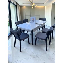 Msy Home Alva 6 Kişilik Yemek Masası Takımı Baby Face Kumaş Beyaz 80X130 cm Mdf Masa Siyah Iskelet Modern ve Şık