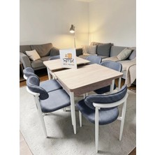 Msy Home 6 Kişilik Lina A.gri Kumaş 80*130 Traverten Açılır Masa Sandalye Seti (Modern Seri)Krem Iskelet