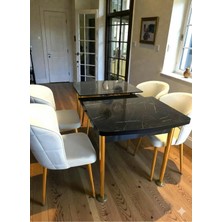 Msy Home 4 Kişilik Exclusive Kelebek Black Marble Gold Ayaklı Modern Yemek Odası Grubu