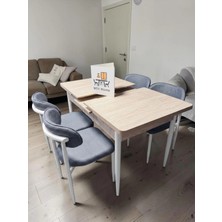 Msy Home 4 Kişilik Lina A.gri Kumaş 80*130 Traverten Açılır Masa Sandalye Seti (Modern Seri)Krem Iskelet