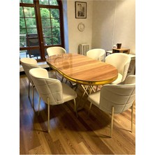 Msy Home 4kişilik Serya Ceviz Oval Masa Gold Ayak Yönsüz Kumaş Modern ve Şık Yemek Odası Takımı