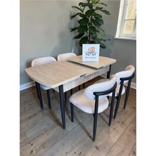 Msy Home 4 Kişilik Krem Lina 80*130 Traverten Açılır Kelebek Masa Sandalye Seti (Modern Seri)