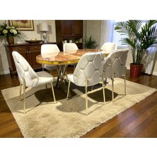 Msy Home 6 Kişilik Ada Gold Serisi Ceviz Masa Yönsüz Kumaş Lüks ve Modern Yemek Odası Takımı