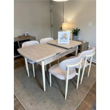 Msy Home 4 Kişilik Lina Krem Kumaş 80*130 Traverten Açılır Masa Sandalye Seti (Modern Seri)Krem Iskelet