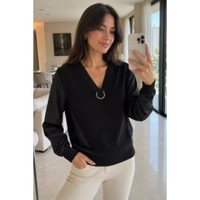 Gülseli Kadın V Yaka Gold Toka Detaylı Garnili Bluz P-00022041