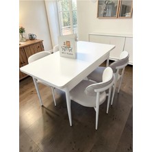 Msy Home 4 Kişilik Lina Beyaz Kumaş 80*130 Beyaz Açılır Masa Sandalye Seti (Modern Seri)Beyaz Iskelet
