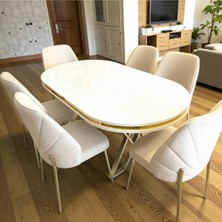 Msy Home Nova White Gold Beyaz Masa Krem Renk Modern ve Şık Yemek Masası Takımı