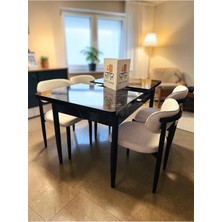 Msy Home 4 Kişilik Lina Beyaz Kumaş 80*130 Siyah Mermer Açılır Masa Sandalye Seti (Modern Seri) Siyah Iskelet