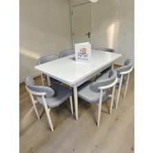 Msy Home 4 Kişilik Lina A.gri Kumaş 80*130 Beyaz Açılır Masa Sandalye Seti (Modern Seri)Krem Iskelet