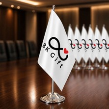 BK Gift Logonuza Özel Tekli Masaüstü Bayrak Seti Firma Logolu Bayrak 33 cm