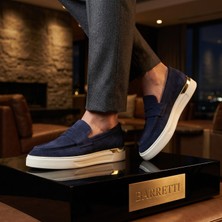 By Barretti Lacivert Arka Gold Plaka Süet Loafer