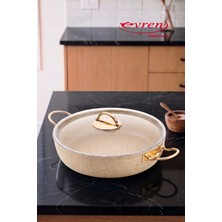 EVREN MUTFAK 20 cm Cream(Krem) Ezme Seri Basık Tencere, Non-Stick Pilav Karnıyarık Tenceresi 1,7 Lt (Çelik Kulp)