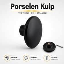 Nzb Porselen Yuvarlak (1 Adet) Düz Siyah Renk Mobilya Mutfak Gardrop Dolabı Kapak Kulpu Çekmece Kulbu