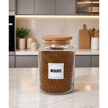 Ahşap Vakum Kapaklı Cam Saklama Kavanozu 800 ml Hazır Kahve Etiketi Hediyeli