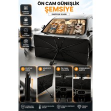Saravita Kedi Desenli Şemsiye Tip Araç Güneşliği Katlanabilir Oto Ön Cam Uv Koruyucu 80X140 cm