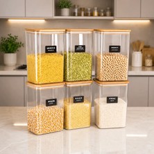 Mafa Home 6 Lı Ahşap Vakum Kapaklı Akrilik Erzak Saklama Kavanozu Saklama Kabı Seti 3 Litre Etiketli