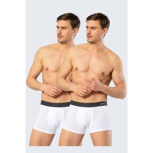 Cacharel 2'li Beyaz Erkek Boxer, %95 Pamuk %5 Likralı Erkek Boxer