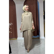 Green Jade Pamuk Saten Pantolonlu Takım 4900 Bej