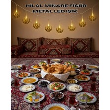 TKÇ Pilli Minareli Hilal LED Işık Gold Metal Ramazan Dekorasyonu