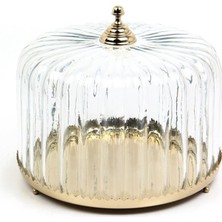 Lamedore Ribbed Dome Gold Kek Standı 28X28X22 cm – Cam Kapaklı Gold Sunumluk ve Pasta Servis Standı
