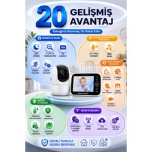 Bebek Kamerası LCD Ekranlı 5'' Inç Gece Görüşlü Ninni Söyleyen Ağlama Sensörlü Bebek Odası Kamerası