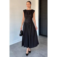 Gülseli Kadın Omuz Vatkalı Korsajlı Poplin Elbise P-00021878