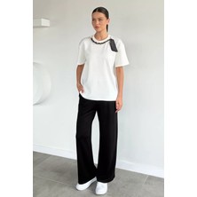 Gülseli Kadın Yaka Fularlı Tişört Pantolon Ikili Takım P-00021913