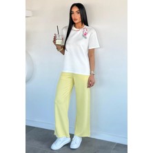 Gülseli Kadın Yaka Fularlı Tişört Pantolon Ikili Takım P-00021913