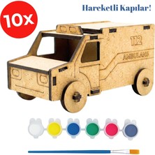 Kidose Ahşap Ambulans Maketi Çocuk Aktivite Seti | Boyanabilir Kendin Yap Oyuncak ve El Beceri Geliştirme Kiti