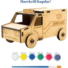 Kidose Ahşap Ambulans Yapım Kiti - Kendin Yap Boyanabilir Eğitici Oyuncak Etkinlik Seti