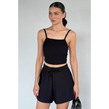 Gülseli Kadın Bel Lastikli Şort Biyeli Crop Ikili Takım P-00021892