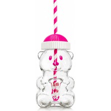 Afracam Ayıcıklı Cam Bardak Soğuk Içecek, Frozen, Detoks Bardağı 500 ml Pembe Detaylı ve Pipetli