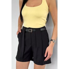 Gülseli Kadın Kemerli Tensel Kumaş Şort P-00021846