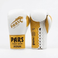 Pars Piton Profesyonel Bağcıklı Hakiki Deri Boks Eldiveni Beyaz-Gold