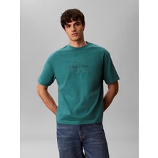 Calvin Klein Erkek Rahat Kesim Ck Logo Işlemeli Yuvarlak Yakalı Kısa Kollu Yeşil T-Shirt LV04RG814G-8ZU
