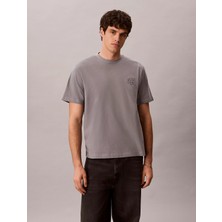 Calvin Klein Erkek Normal Kesim Ck Logo Işlemeli Yuvarlak Yakalı Pamuklu Kısa Kollu Gri T-Shirt LV04RG220G-P87