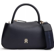 Tommy Hilfiger Kadın Uzun Askılı Lacivert Omuz Çantası %100 Poliüretan TH Monogram Logolu AW0AW18743-DW6