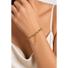 Balenbi Jewelry Kadın Gold Renk Çivili Halka Detaylı Kararmaz Çelik Zincir Bileklik 1095