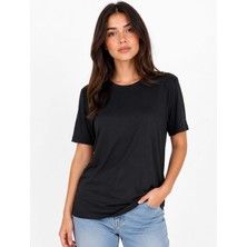 Zemci Siyah Viskon T-Shirt O Yaka Bluz