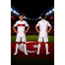 Selvira Türkiye Milli Takım Çocuk Futbol Forması Beyaz Şortlu Forma Takımı Taraftar Forması Çocuk Spor Giyim Seti Futbol Kıyafeti