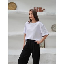 Paw Garage Kadın Mia Interlok Kumaş Bisiklet Yaka Oversize T-Shirt