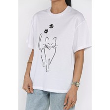 Gülseli Kadın Kedi Baskılı Tişört P-00021693